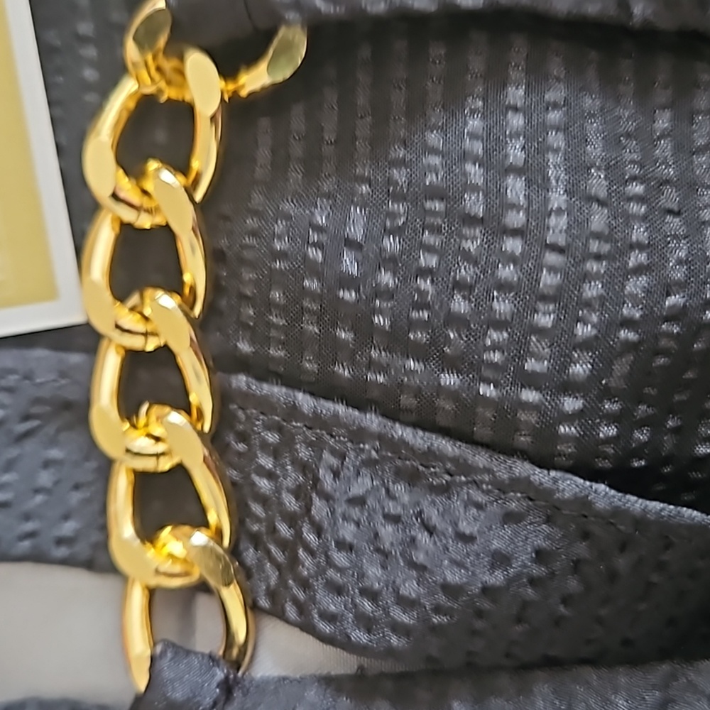 Michael Kors,NWT, Satin Ruffled Black Top with Gold Chain,Medium - Picture 4 of 9